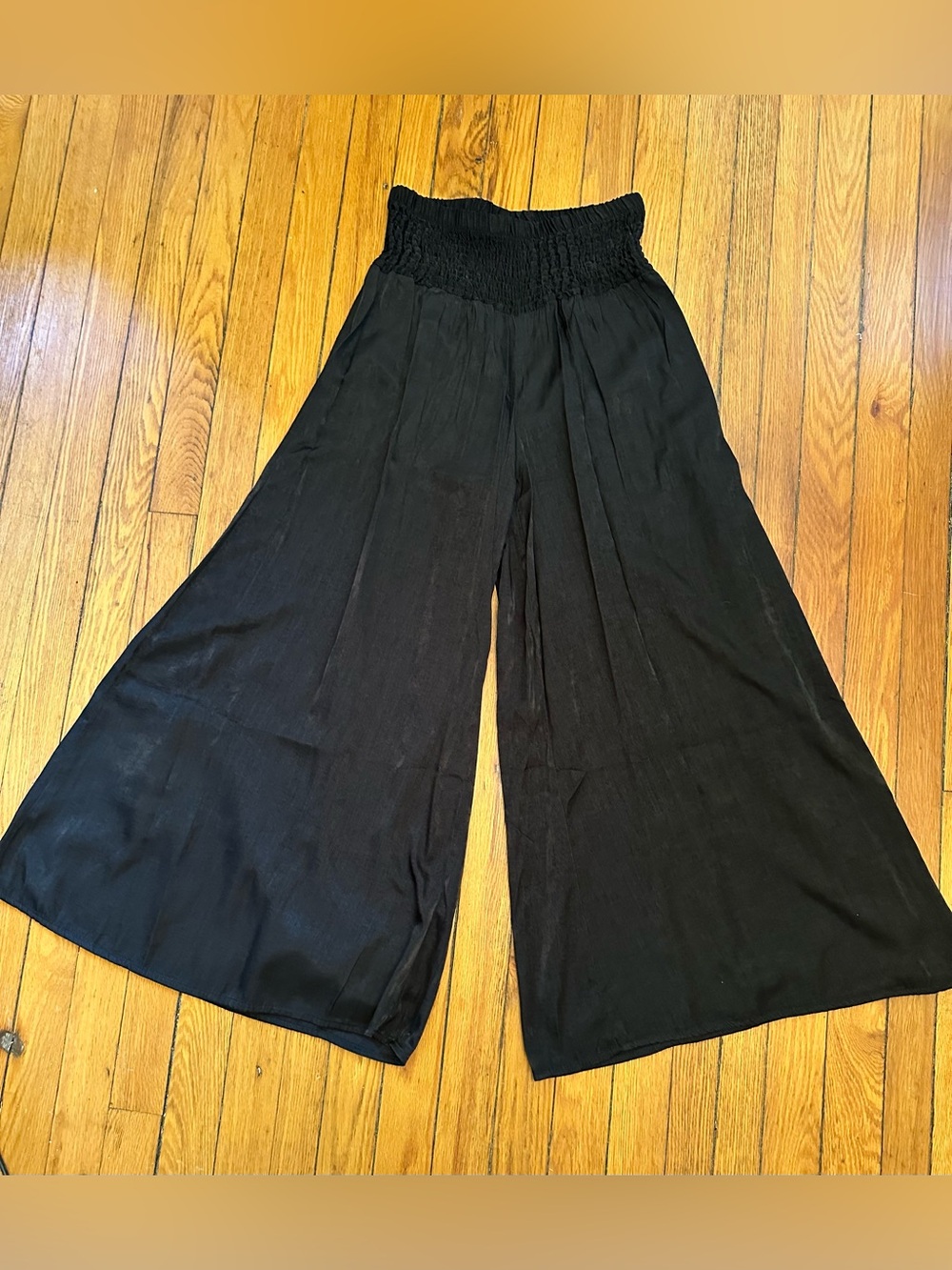 Women's Black Wide Leg High Rise Palazzo Artsy Flowy Lightweight Pants Sz M 1081